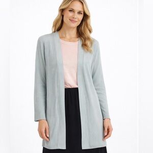 $298 Eileen Fisher Rain Blue Ribbed Sleek Tencel Open-Front Cardigan Sweater XL